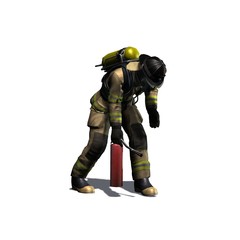 Firefighter with fire extinguisher - isolated on white background - 3D illustration