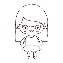 monochrome silhouette of kawaii cute little girl with straight hair and facial expression depressed vector illustration
