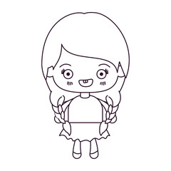 monochrome silhouette of kawaii cute little girl with braided hair and smiling vector illustration