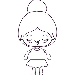 monochrome silhouette of kawaii cute little girl with collected hair and funny facial expression vector illustration