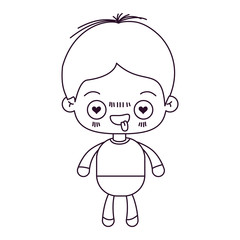 monochrome silhouette of kawaii little boy with facial expression in love vector illustration