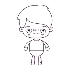 monochrome silhouette of kawaii little boy with embarrassed facial expression vector illustration