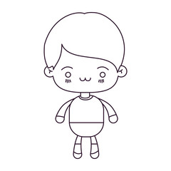 Obraz na płótnie Canvas monochrome silhouette of kawaii little boy with facial expression exhausted vector illustration