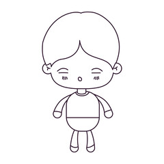 monochrome silhouette of kawaii little boy with facial expression of tired vector illustration
