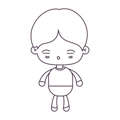 monochrome silhouette of kawaii little boy with facial expression of tired vector illustration