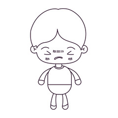monochrome silhouette of kawaii little boy with facial expression angry with closed eyes vector illustration