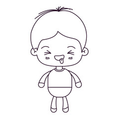 monochrome silhouette of kawaii little boy with facial expression funny with closed eyes vector illustration