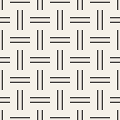 Crosshatch vector seamless geometric pattern. Crossed graphic rectangles background. Checkered motif. Seamless black and white texture of crosshatched lines. Trellis simple fabric print.
