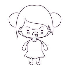 monochrome silhouette of kawaii little girl with collected hair and facial expression unsavory vector illustration
