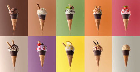 Assortment of natural fruit ice cream in a pattern