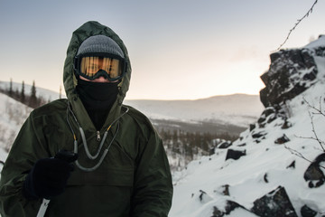 Fototapeta na wymiar Tourist in Russian Lapland, Kola Peninsula