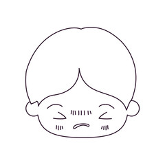 monochrome silhouette of kawaii head of little boy with facial expression angry with closed eyes vector illustration