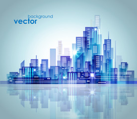 Night city skyline, vector illustration