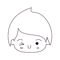 monochrome silhouette of kawaii head of little boy winking eye vector illustration
