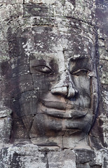 Giant stone faces at Prasat Bayon Temple in Angkor Thom, Cambodia