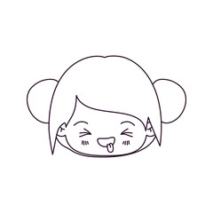 monochrome silhouette of kawaii head little girl with collected hair and facial expression unpleasant vector illustration