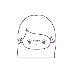 monochrome silhouette of kawaii head little girl with straight hair and facial expression bored vector illustration