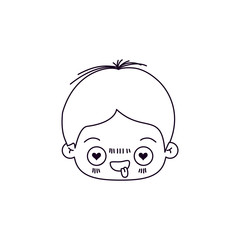 monochrome silhouette of facial expression enamored kawaii little boy vector illustration