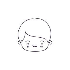 monochrome silhouette of facial expression exhausted kawaii little boy vector illustration