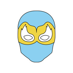 silhouette with face of man superhero masked with mask shape of flame around the eyes vector illustration