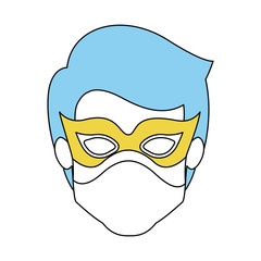 color silhouette with faceless kid superhero with blue hair and mask vector illustration