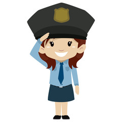 Vector Illustration of Police Kid Girl Hand Salute