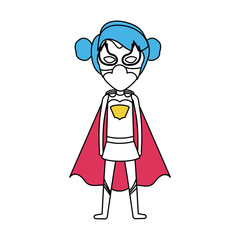 color silhouette with standing girl superhero with collected hair vector illustration