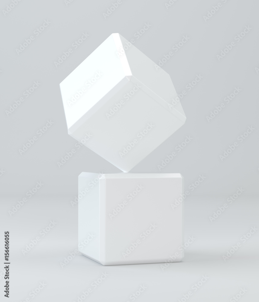 Poster 3d white cubes isolated on background. 3d rendering.