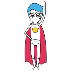 color silhouette with superhero guy flying with arm up vector illustration