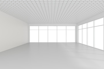 Bright white room with windows. 3d rendering
