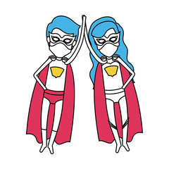 color silhouette with couple of superheroes flying and holding hands vector illustration