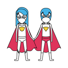 color silhouette with duo of superheroes united of the hands and her with straight long hair vector illustration