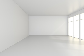 light white room and big window. 3d rendering.