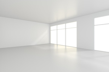 light white room and big window. 3d rendering.