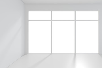 light white room and big window. 3d rendering.