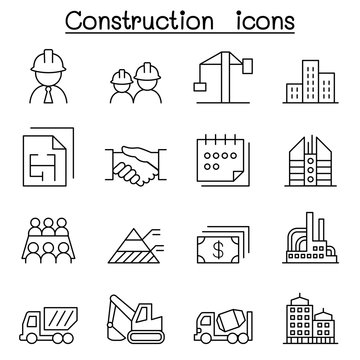 Construction icon set in thin line style