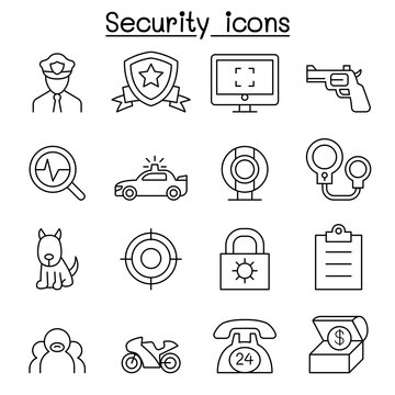 Security icon set in thin line style
