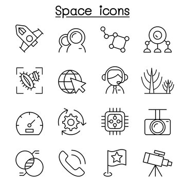 Space icon set in thin line style