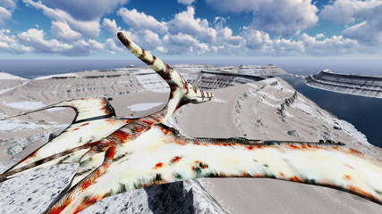 Flying pterodactyl over the land 3d illustration © satori