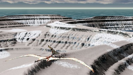 Flying pterodactyl over the land 3d illustration © satori