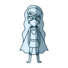 blue silhouette with standing girl superhero with long hair vector illustration
