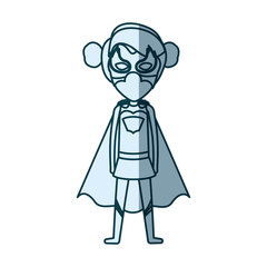 blue silhouette with standing girl superhero with collected hair vector illustration