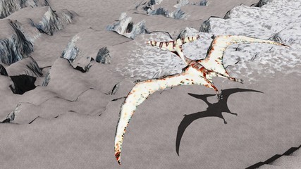 Flying pterodactyl over the land 3d illustration © satori