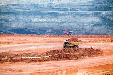 Part of a pit with big mining truck working