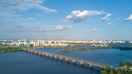 Fototapeta na wymiar Aerial top view of Paton bridge and Dnieper river from above, city of Kiev, Ukraine 