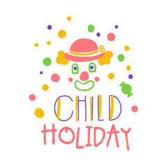 Child holiday promo sign. Childrens party colorful hand drawn vector Illustration