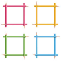 Multicolored square frames made from colored pencils. Vector illustration