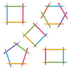 Multicolored frames of different shapes from colored pencils. Vector illustration