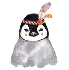 Portret pingwina akwarela, - 156636842