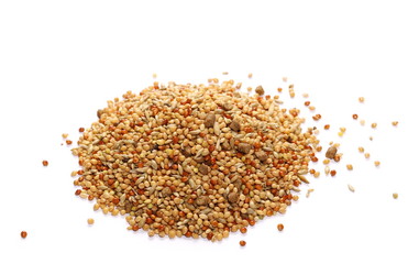 pile mixed bird seed isolated on white background